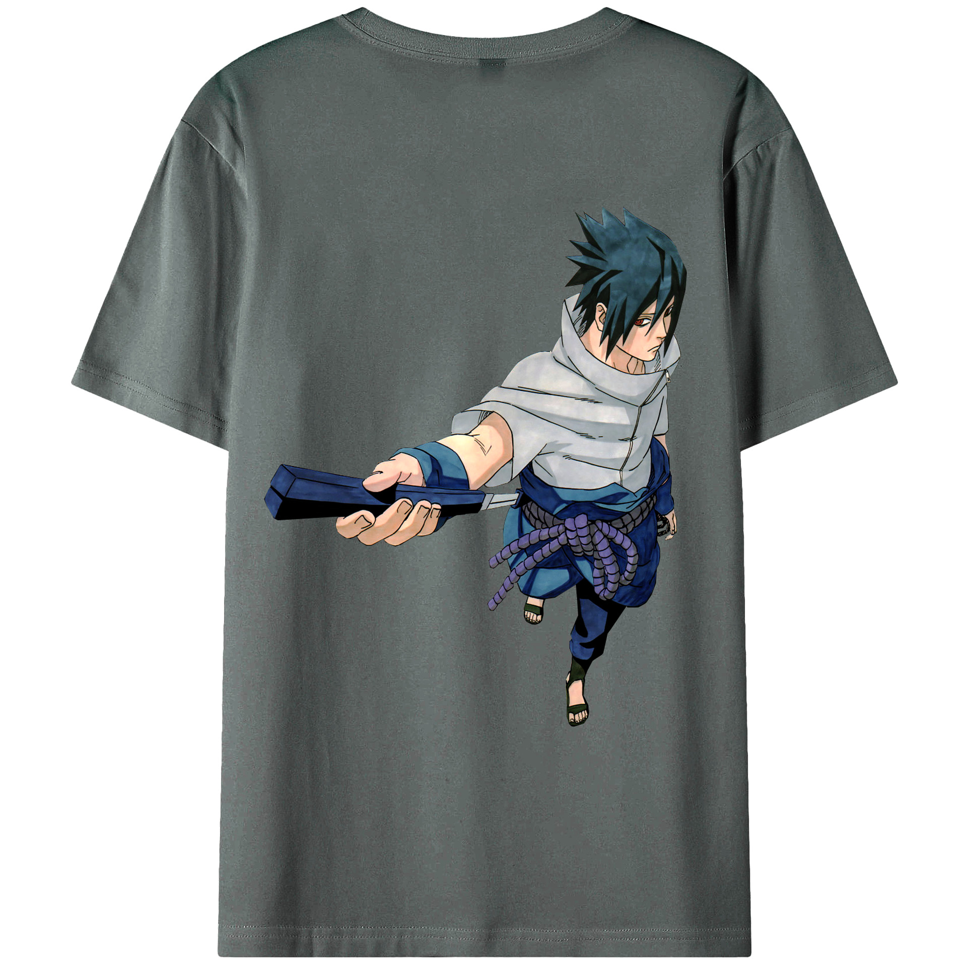 （画像用） NARUTO -ナルト- うちは サスケ Uchiha Sasuke 綿100％ メンズ半袖Tシャツ（バックプリント） 通気性